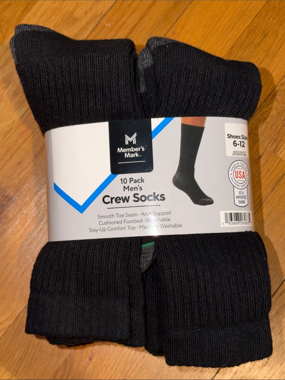 Member’s Mark Men's Black Crew Socks - 10 Pack